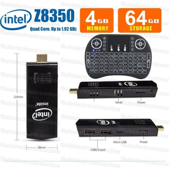 Picture of Windows10 Mini PC stick 8GB RAM +128GB ROM Intel Quad Core HDMI 4K, UK