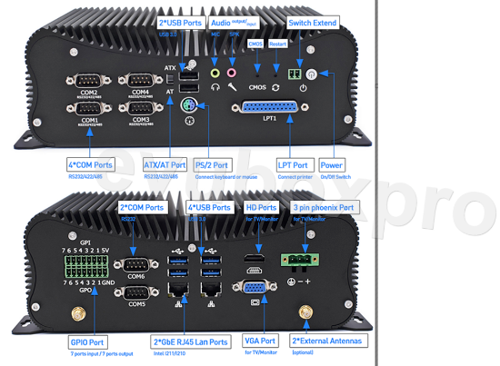 Picture of Intel Core i7 7600U Fanless Mini PC 6*RS232/485 2*LAN,HDMI,VGA,GPIO,WiFi,LTE,LPT