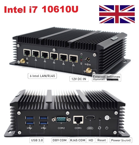 Picture of Intel i7 10510U DDR4 RAM/MSATA SSD 6* Intel LAN Firewall Fanless mini pc VPN pfsense, UK