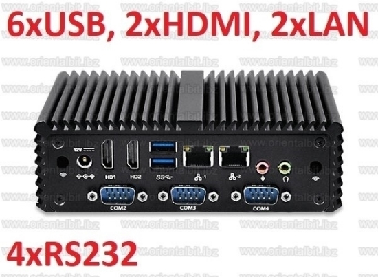 Picture of Intel Core i3 5005U, 4xRS232, 6xUSB, 2xLAN Industrial Fanless Mini PC